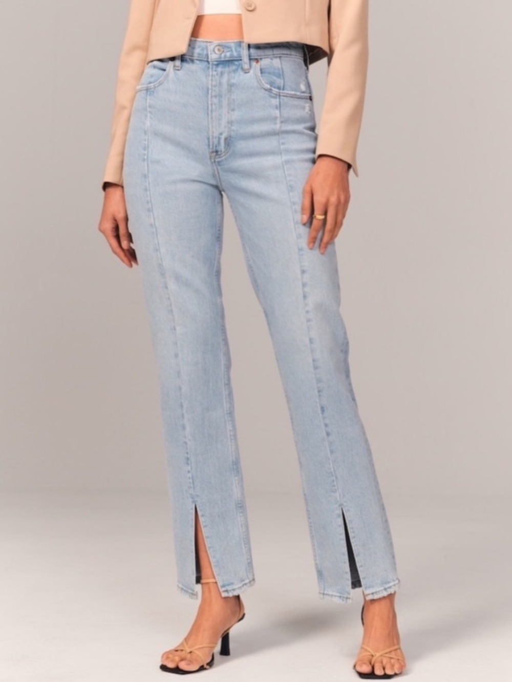 Abercrombie & Fitch Light Blue Straight-Leg Jeans with Front Slits